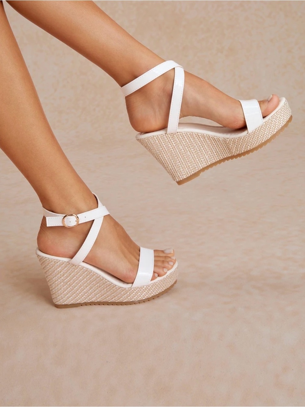Classic White Ankle-Strap Wedge Sandals